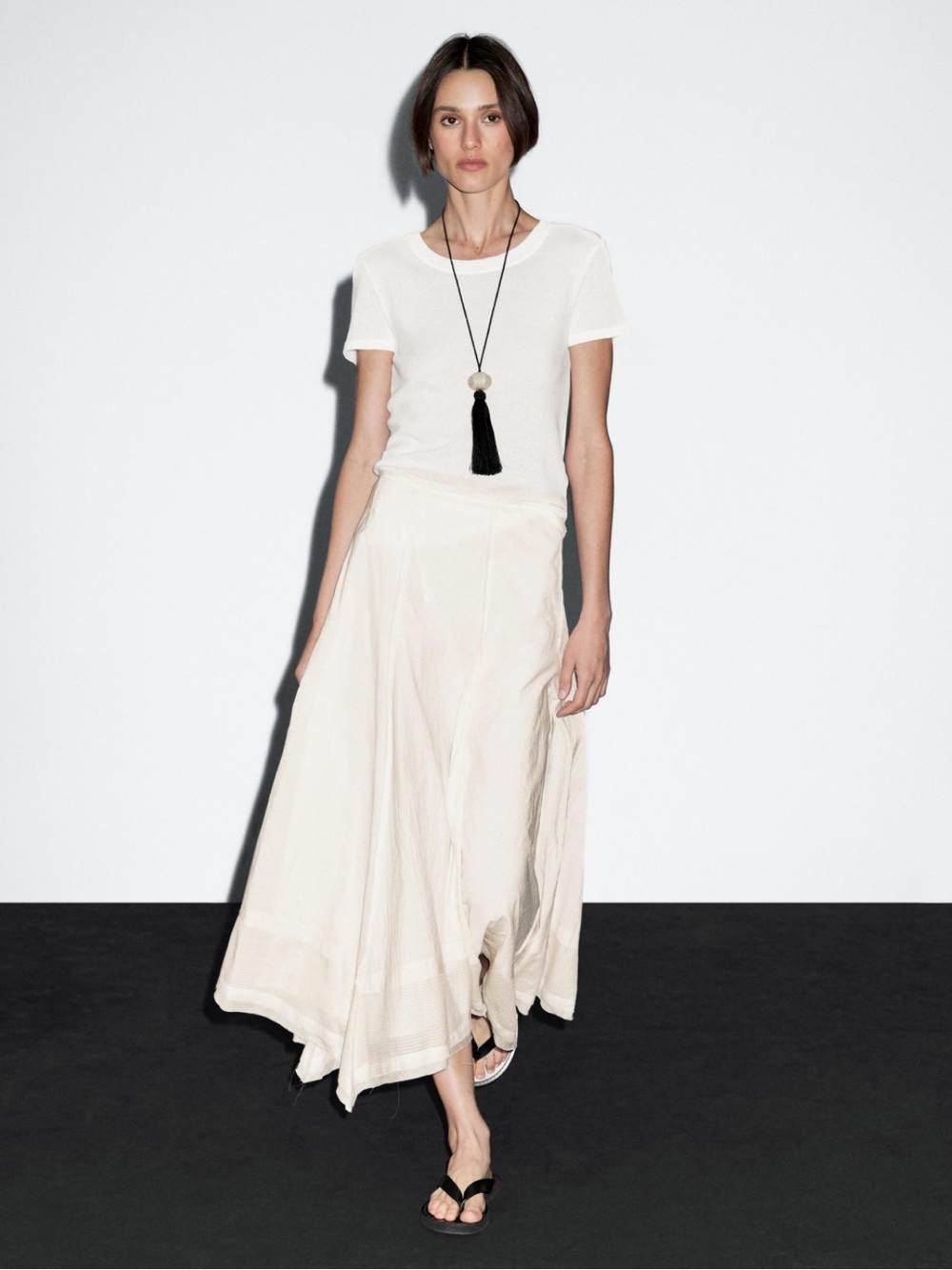 Massimo Dutti Women's Cream A-Line Maxi Skirt